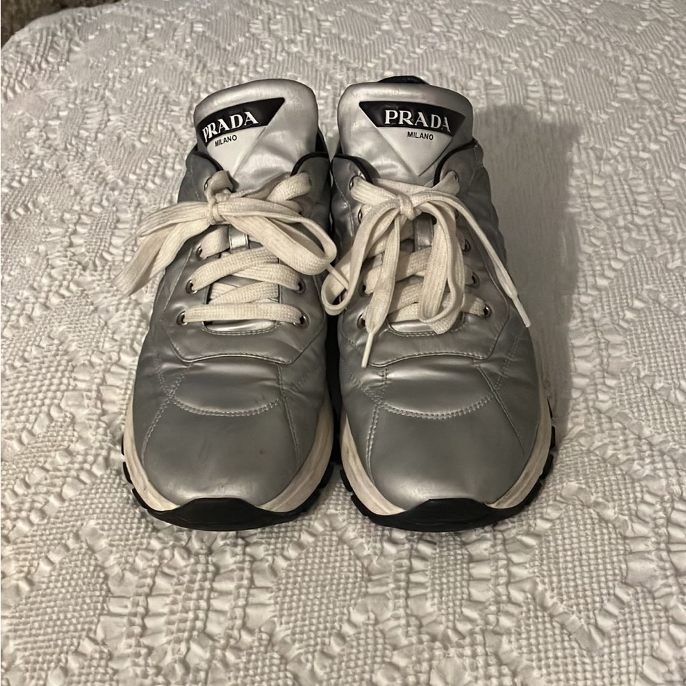 Silver nylon Prada sneakers - Picture 2 of 6